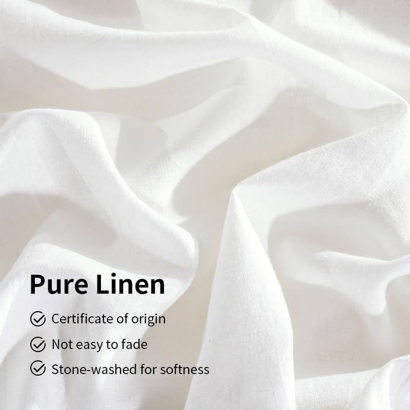 TUMEI 100% Linen Sheets King Bed 4Pcs Set - King Linen Sheets Soft Breathable and Durable Deep Pocket Fitted Sheet & Flat Sheet & 2 Pillowcases,White King Size - Image 2